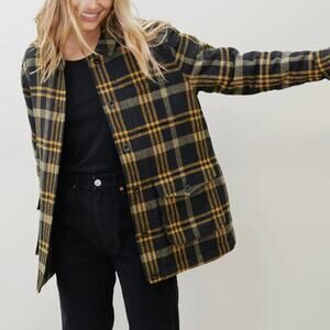 Jenni Kayne Farmhouse Black Yellow Plaid Chore Barn Jacket XS NEW Lined Coat